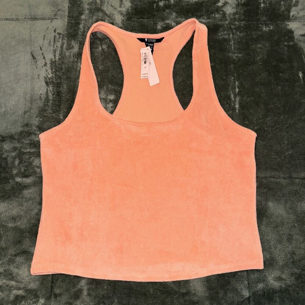 Victoria's Secret Tank Top Women's Large Coral Peach Scoop Neck Terry Racerback - Picture 9 of 9